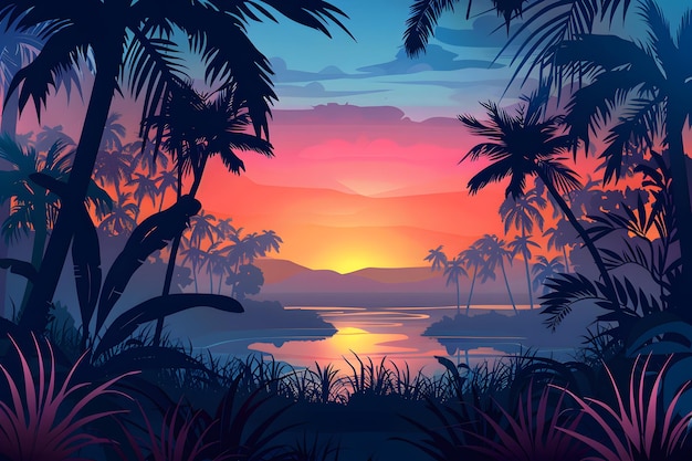 Tropical island sunset background summer beach