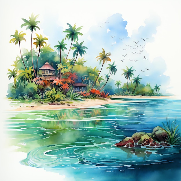 Tropical Island watercolor