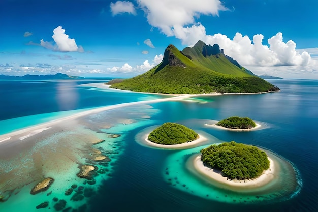 A tropical island with many islands in the water