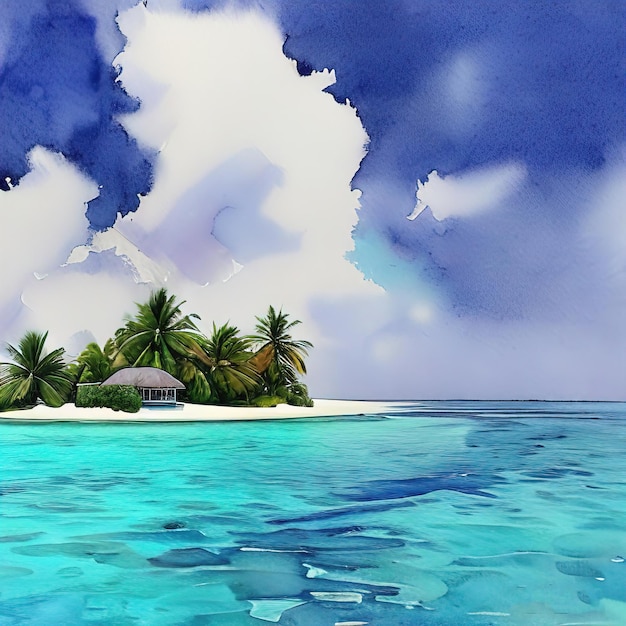 Тропический остров с цветным искусством пальм