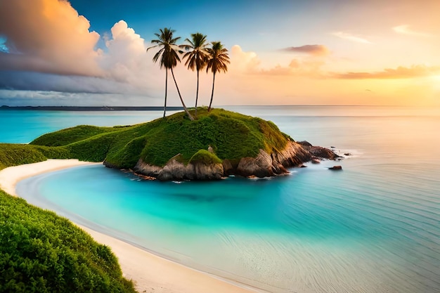 A tropical island with palm trees on it