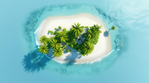 Tropical island with palm trees and sand 3d render Generative AI