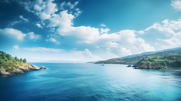 パームの木と海と青い空の背景を持つ熱帯の島