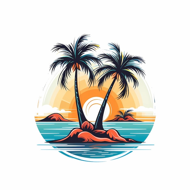 tropical island with palm trees sticker on white background