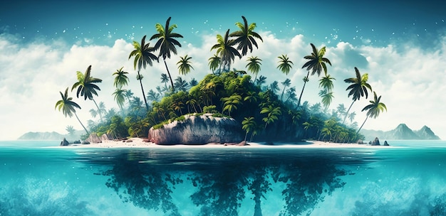 나무 가 있는 열대 섬
