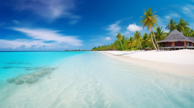 Tropical island with sea palm and blue sky