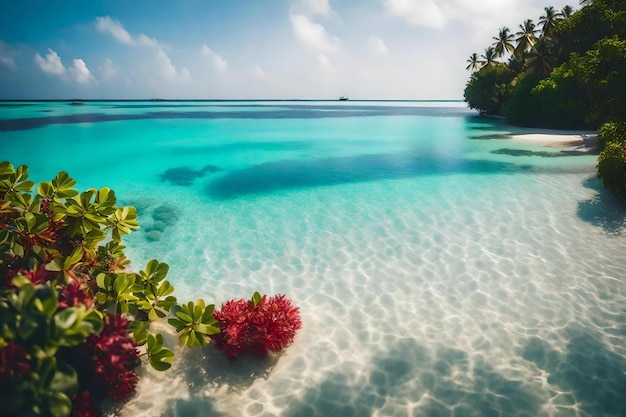Foto isola tropicale con un'isola tropicale sullo sfondo