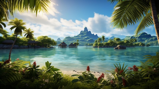 a tropical island with a tropical island in the background