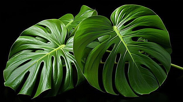 Photo tropical jungle leaf monstera resting on flat surface isolated on white backgroun generative ai