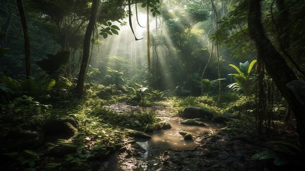 깊은 정글이 있는 열대 정글 열대우림