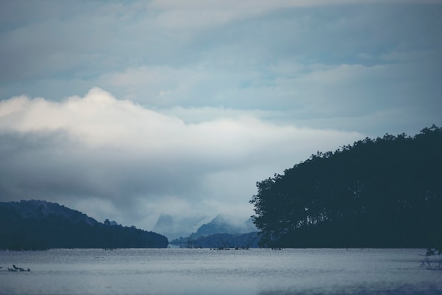 Tropical lake and mountain, nature view