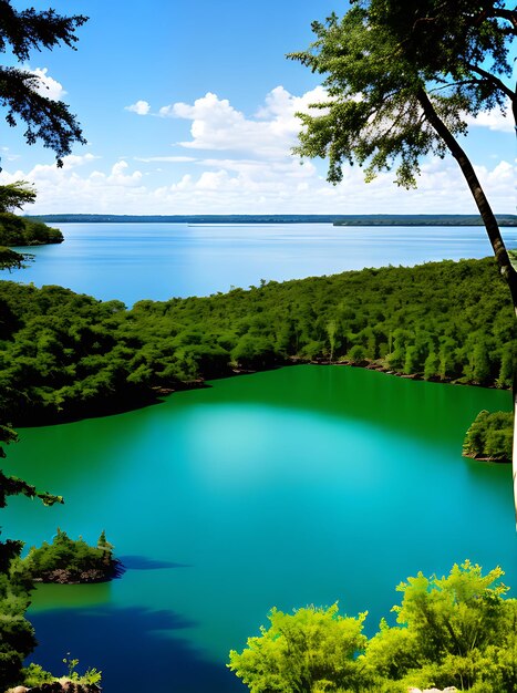 Tropical lake with high detail warm lighting