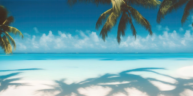 Tropical landscape with palm trees and blue sea