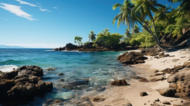 tropical landscape with palm trees and blue sea