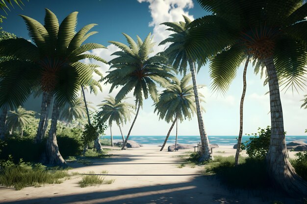 Tropical landscape with palm trees Neural network AI generated