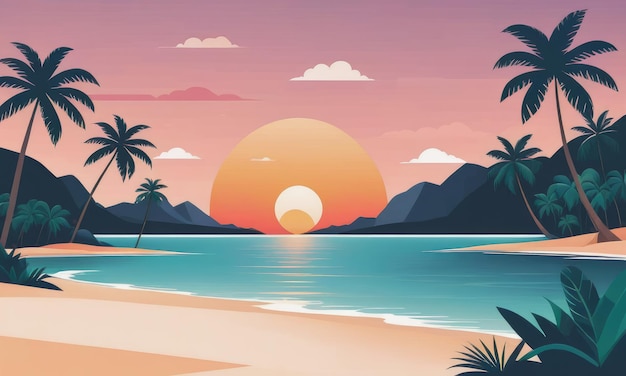 Tropical landscape with sunset beach