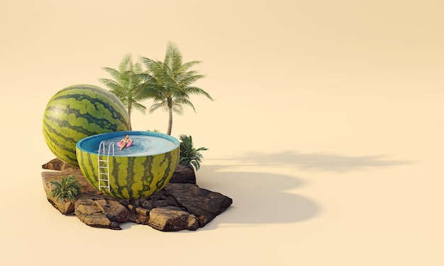 Photo tropical landscape with watermelon