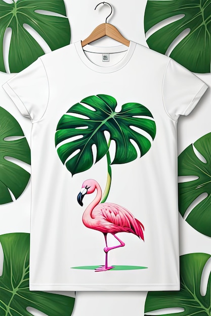 tropical leaf and flamingo style tshirt design