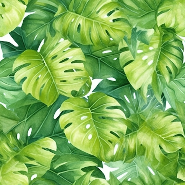 녹색 잎이 있는 열대 잎 패턴입니다.
