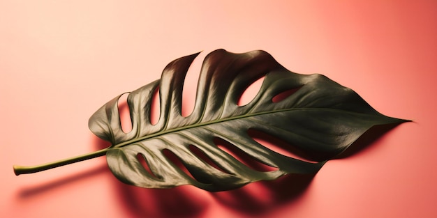 Tropical leaf on a pink background