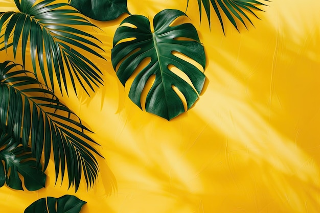 Photo tropical leaf shadow on yellow background summer concept