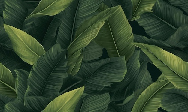 Tropical leaf wallpaper Bananas foliage background Natural textured For postcard book illustration card Created with generative AI tools