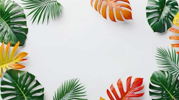 Photo tropical leaves arranged in a circle on a white background generative ai