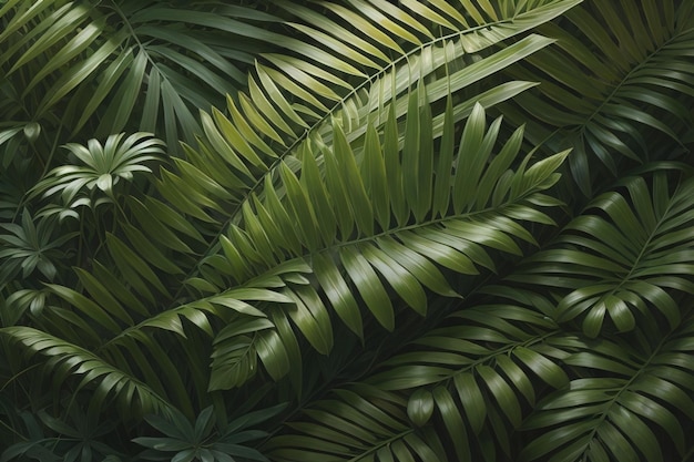 Тропические листья на фоне в зеленом тоне Концепция природы генеративная ai