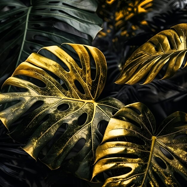 Photo tropical leaves background monstera deliciosa golden leaf