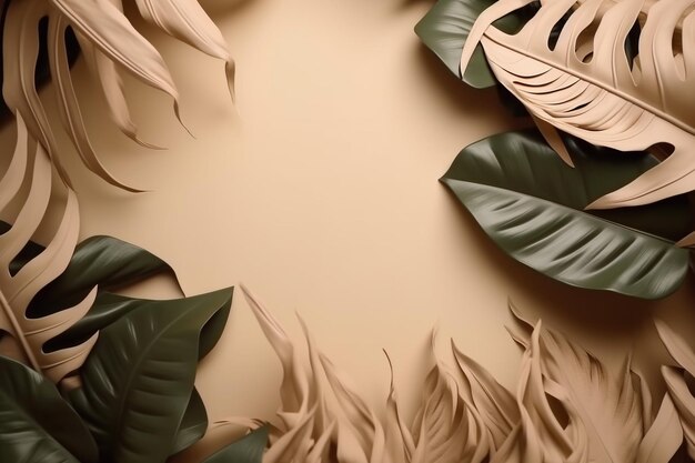 Tropical Leaves on Beige Background Ai generative