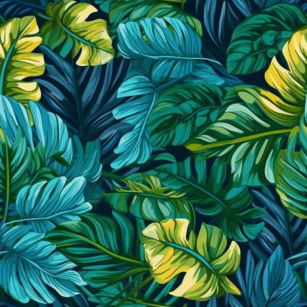 Tropical leaves on a blue background.