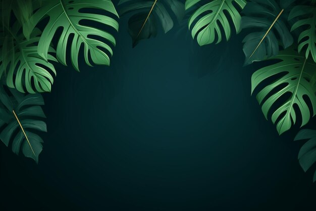 Tropical leaves on a blue background