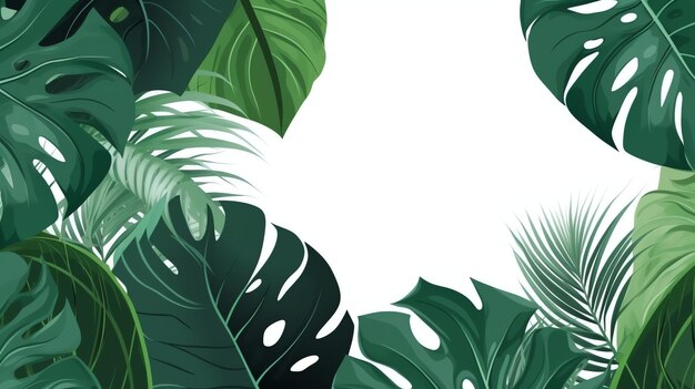 Tropical leaves border with monstera and palm leaf isolated design element