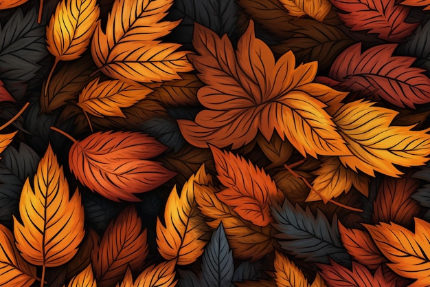 Tropical leaves in a bright coloured pattern on a dark background