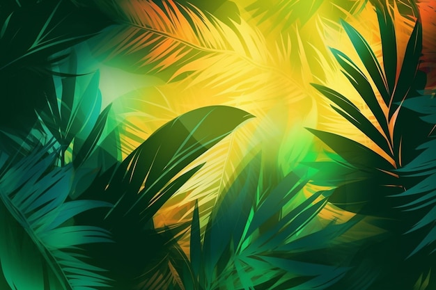 Tropical leaves on a colorful background