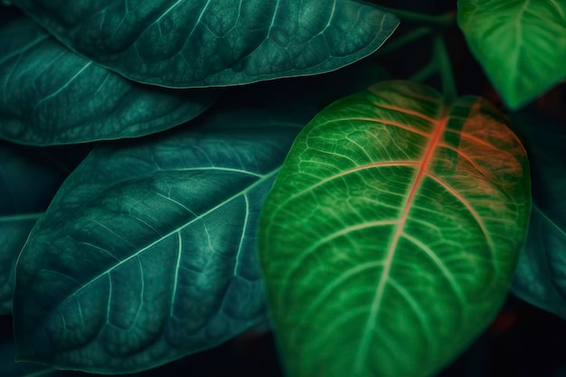 Tropical leaves colorful flower on dark tropical foliage nature background dark green foliage nature generat ai