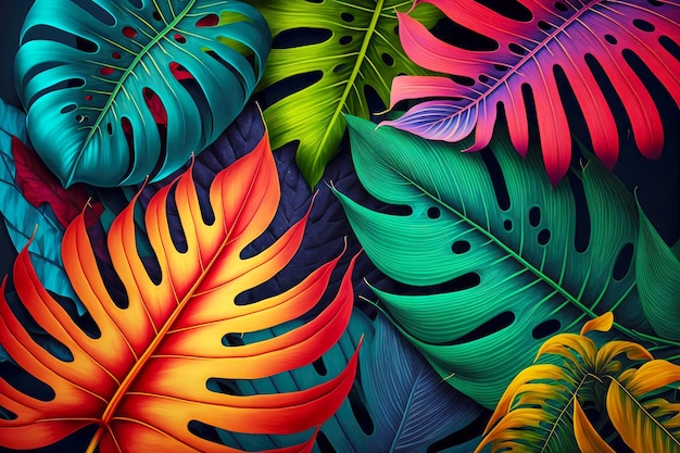 Tropical leaves colorful foliage nature background