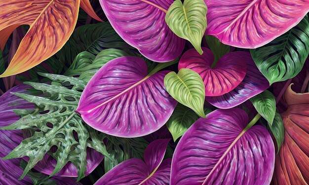 Tropical Leaves A Colorful and Glossy Closeup