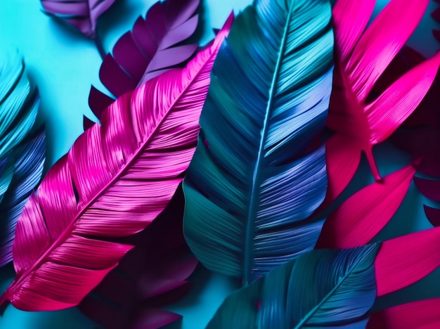 Tropical leaves in colorful paper on white background