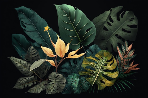 Tropical leaves dark background