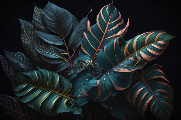 Tropical leaves dark background