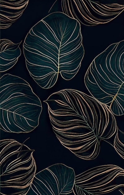 Tropical leaves on a dark blue background.