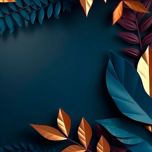 Tropical leaves on a dark blue background