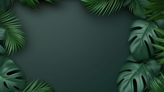 Tropical leaves on a dark green background