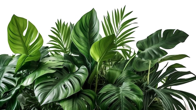 Tropical leaves foliage plant jungle bush floral arrangement nature backdrop isolated on white background clipping path included generate ai