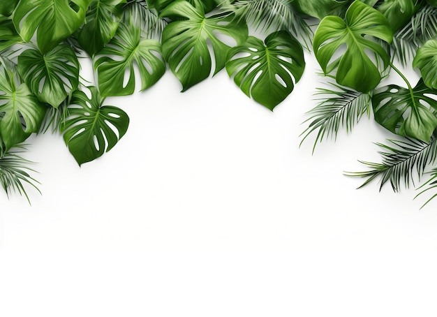 tropical leaves frame background with copy space top view