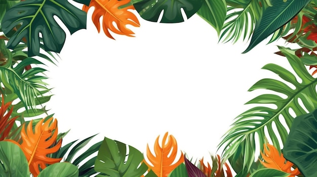 Tropical leaves frame on a white background
