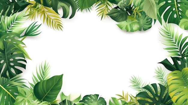 Tropical leaves frame on a white background