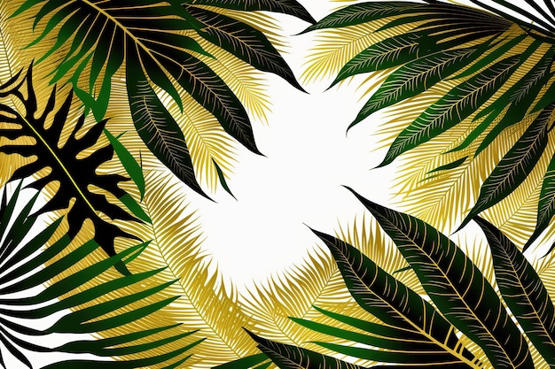 Tropical leaves frame on a white background