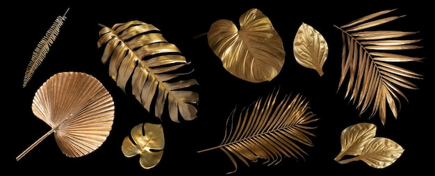 Photo tropical leaves gold and black can be used as background